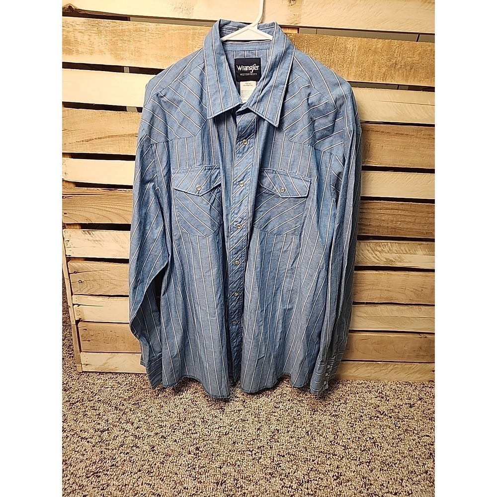 WRANGLER WESTERN SHIRT BLUE STRIPED PEARL SNAP MEN'S 2XL